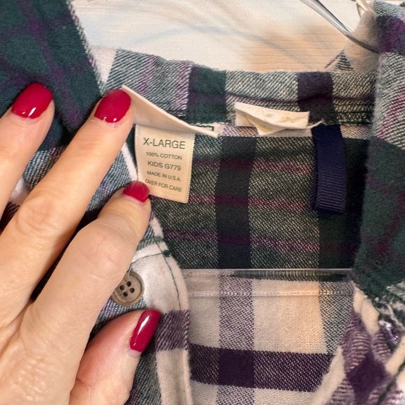 L.L. Bean Kids/Small Adult Checkered Hooded Sweatshirt Green Purple White SizeXL - Picture 4 of 10
